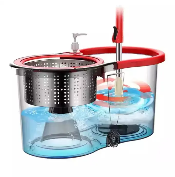 Easy Spin Mop and Bucket set for Floor Cleaning – 360 Degree Best Spin Mop Bucket Extended Easy Press Stainless Steel Handle